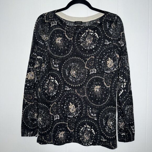 Talbots Women’s Merino Wool Paisley Sweater Black Size Medium - Picture 1 of 5